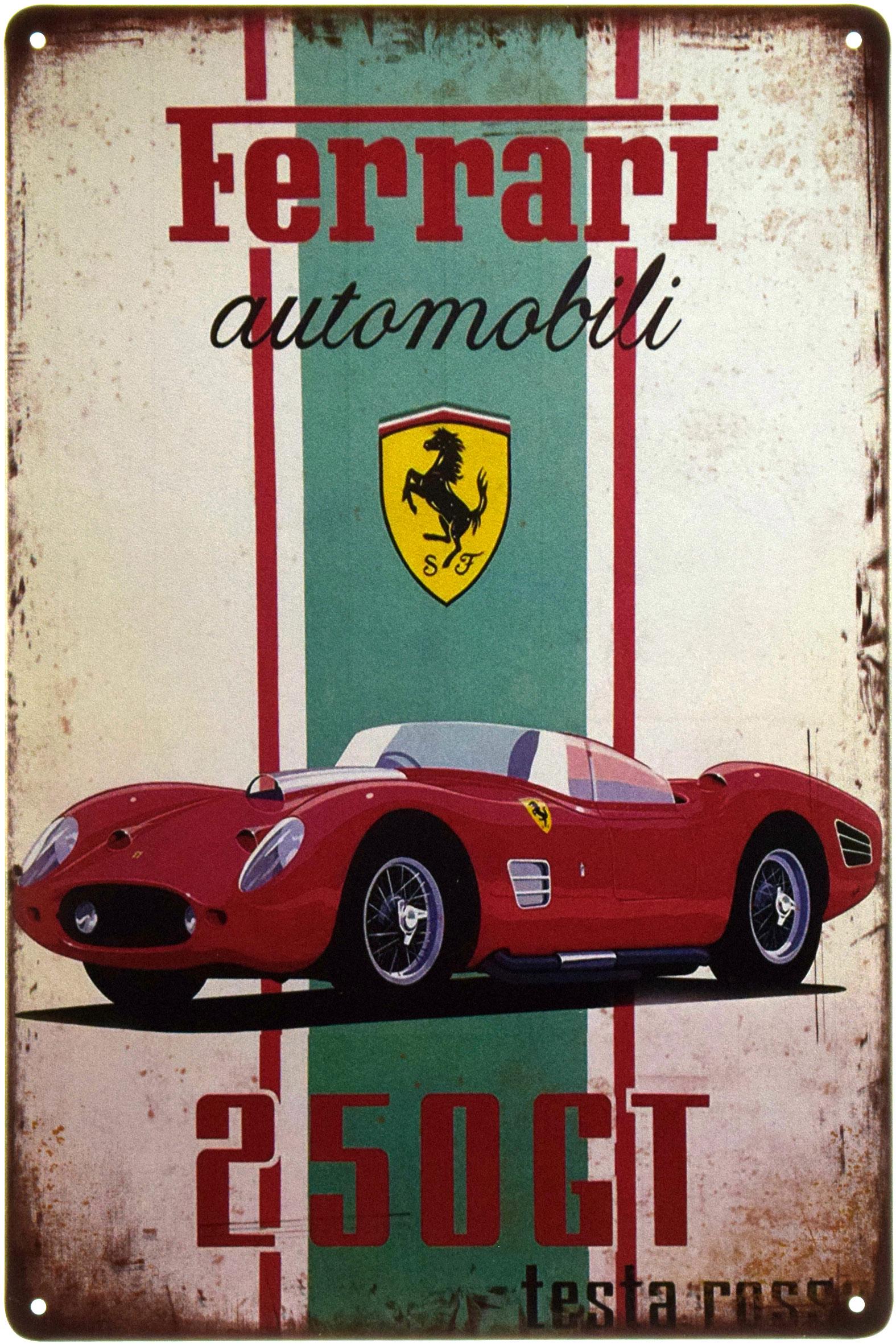 Табличка металлическая Ferrari 250 GT Testa Rossa 20x30 см