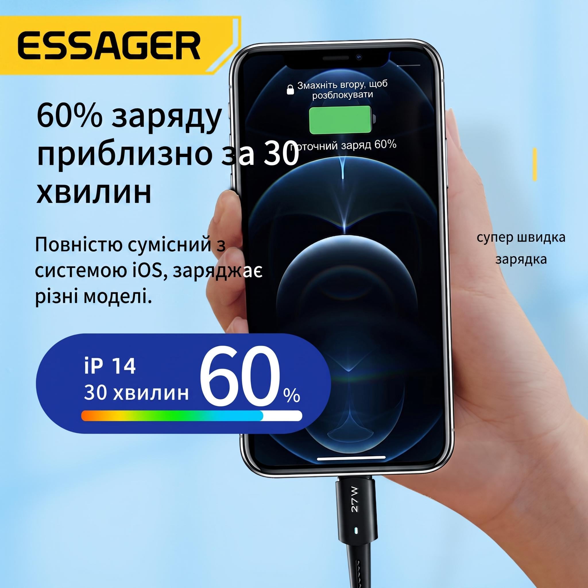 Кабель Essager Type-C Lightning 27W 2 м Черный (EXCTL-CGA01) - фото 5 Кабель Essager Type-C Lightning 27W 2 м Черный (EXCTL-CGA01) - фото 5