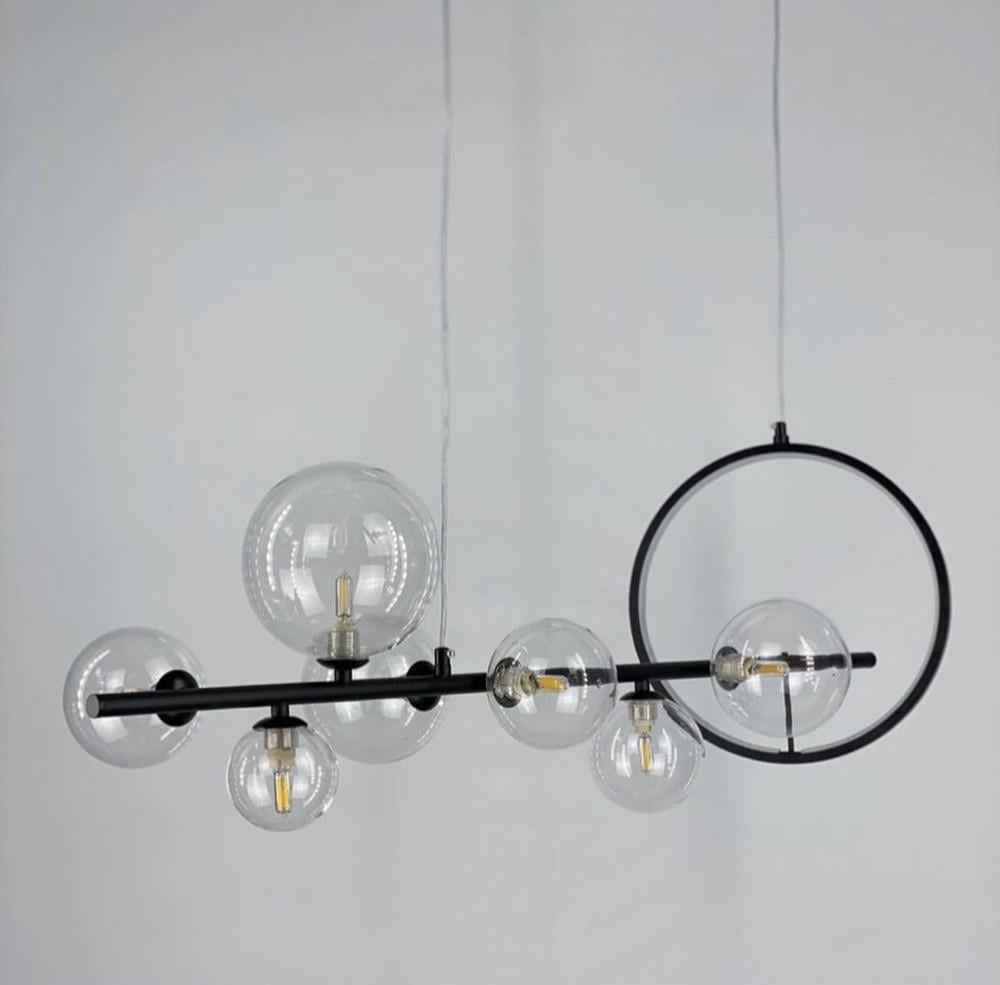 Світильник дизайнерський рейковий на 7 плафонів 90 см Чорний (AT 33/7 BK) - фото 2