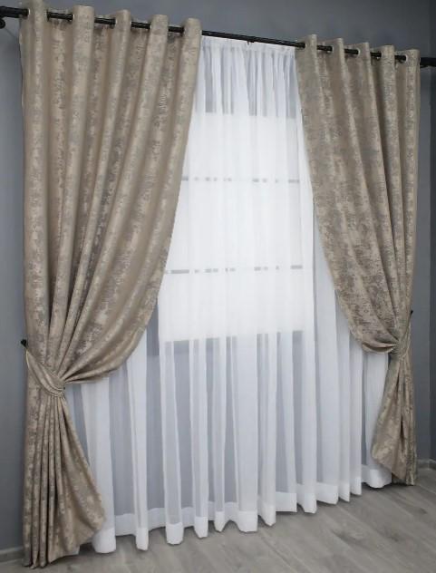 Комплект штор на люверсах Sultan YL жаккард 1,5х2,5 м 2 шт. Бежево-сірий (1208ш) - фото 5 Комплект штор на люверсах Sultan YL жаккард 1,5х2,5 м 2 шт. Бежево-сірий (1208ш) - фото 5