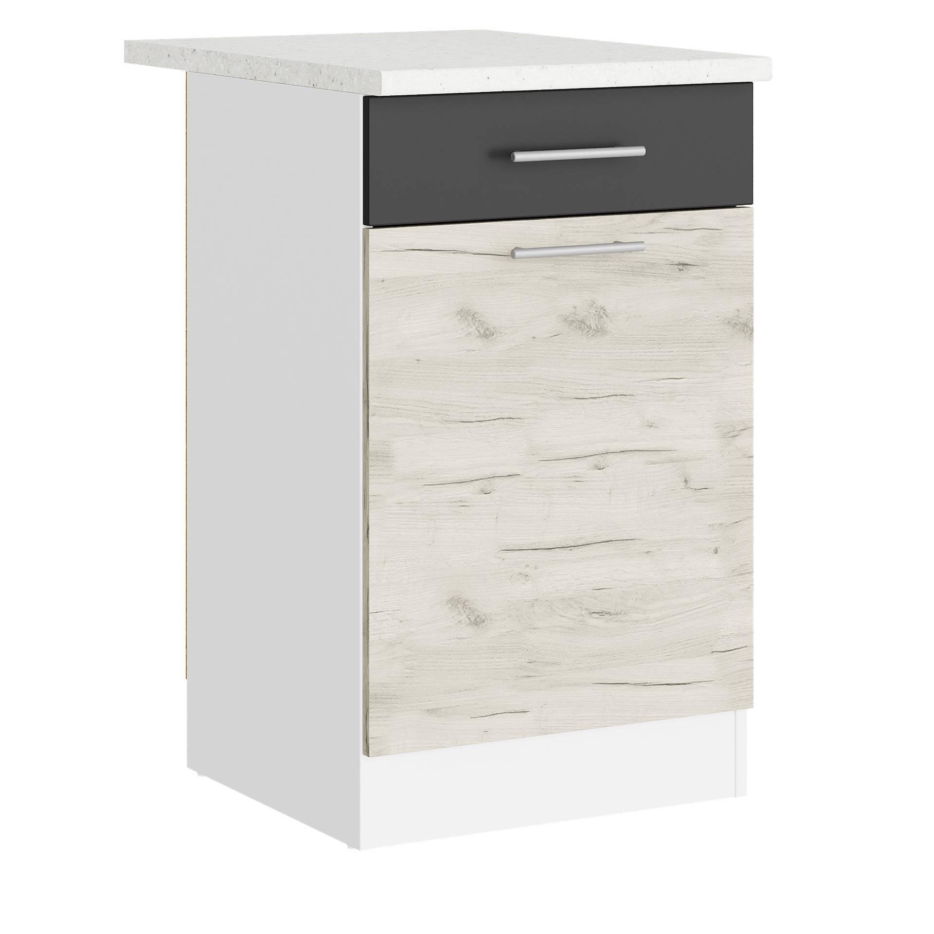 Шафа кухонна нижня зі стільницею Еверест Еко з ящиком 500 50х46х82 см Білий/Дуб крафт Білий/Графітовий (09128)