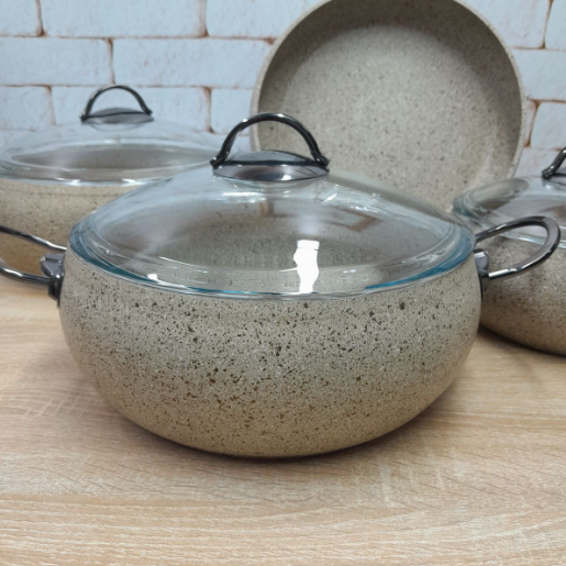 Набір каструль зі сковорідкою OMS з антипригарним покриттям 7 предметів (3051-sandy) - фото 2 Набір каструль зі сковорідкою OMS з антипригарним покриттям 7 предметів (3051-sandy) - фото 2