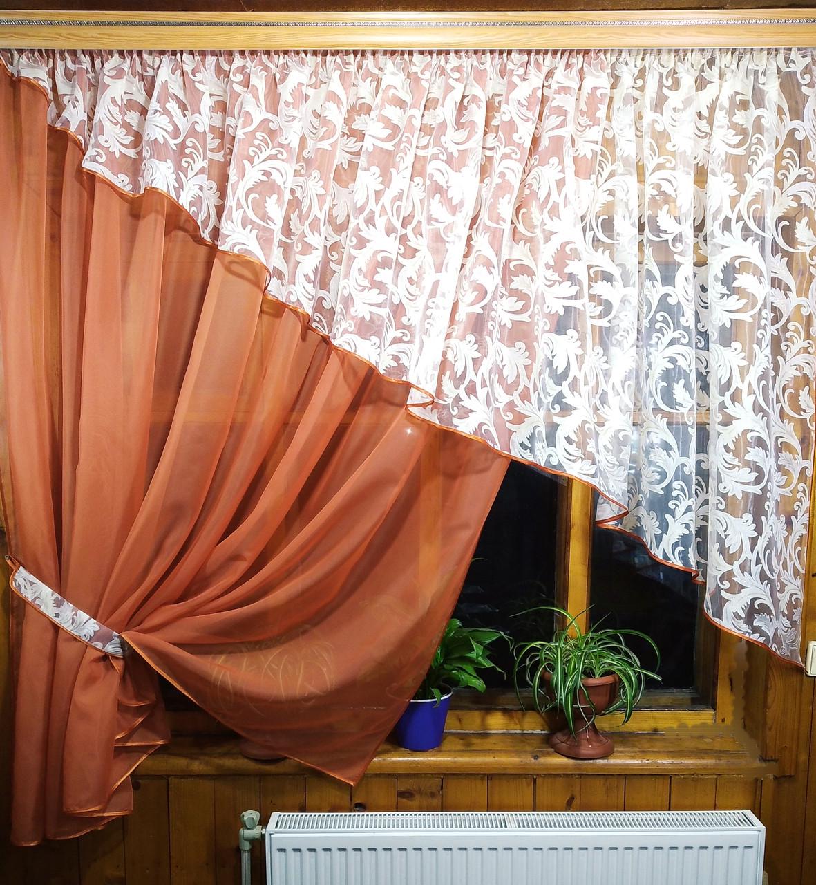 Шторы Анжелика вензель левая Терракотовый (1171892052)