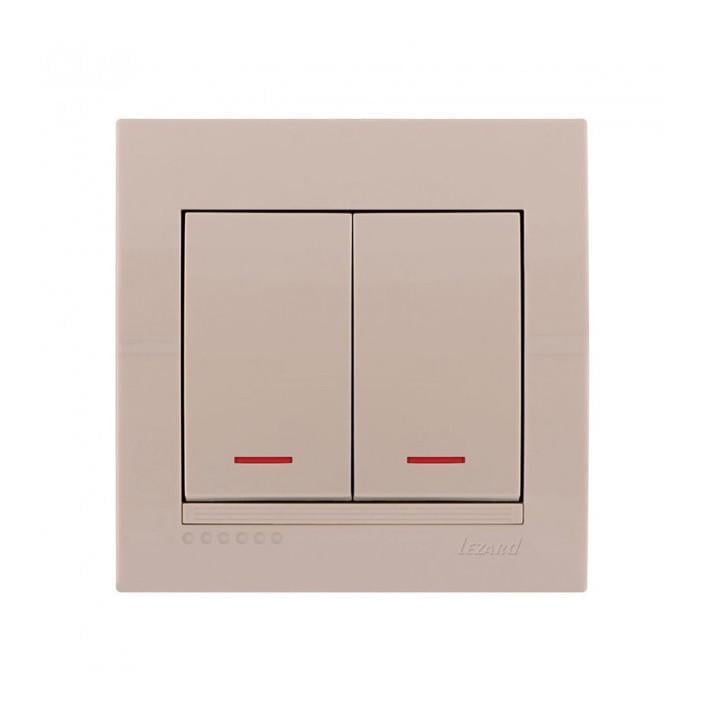 Выключатель двухклавишный Lezard Deriy с подсветкой Кремовый (27549141)