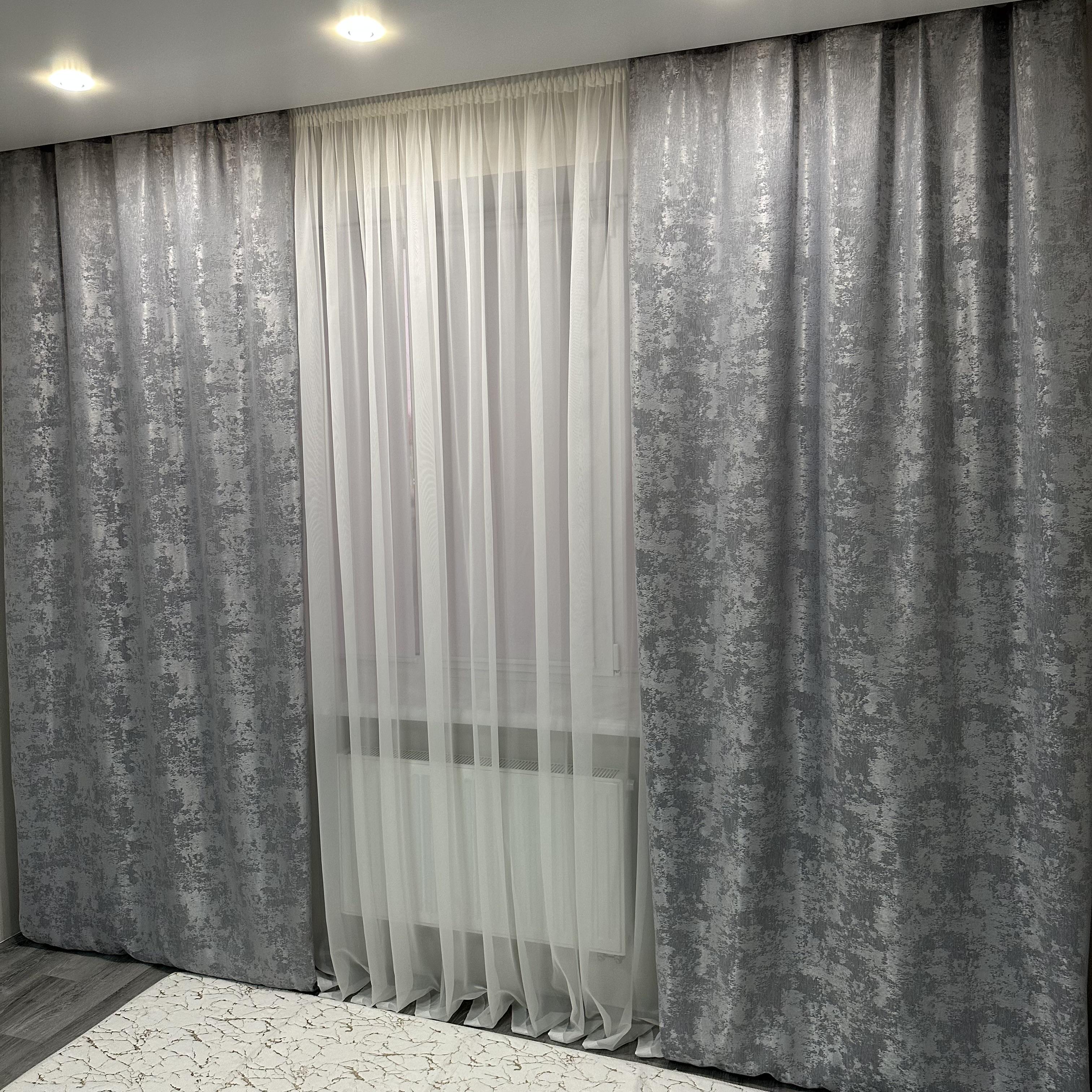 Шторы жаккардовые с мраморным узором среднее затемнение 1,5x2,7 м 2 шт. Светло-серый (К1039-31) - фото 2 Шторы жаккардовые с мраморным узором среднее затемнение 1,5x2,7 м 2 шт. Светло-серый (К1039-31) - фото 2