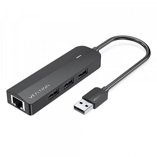 Хаб USB 2.0-3хUSB 2.0 Vention CHPBB RJ45 100M Ethernet Black (571781)