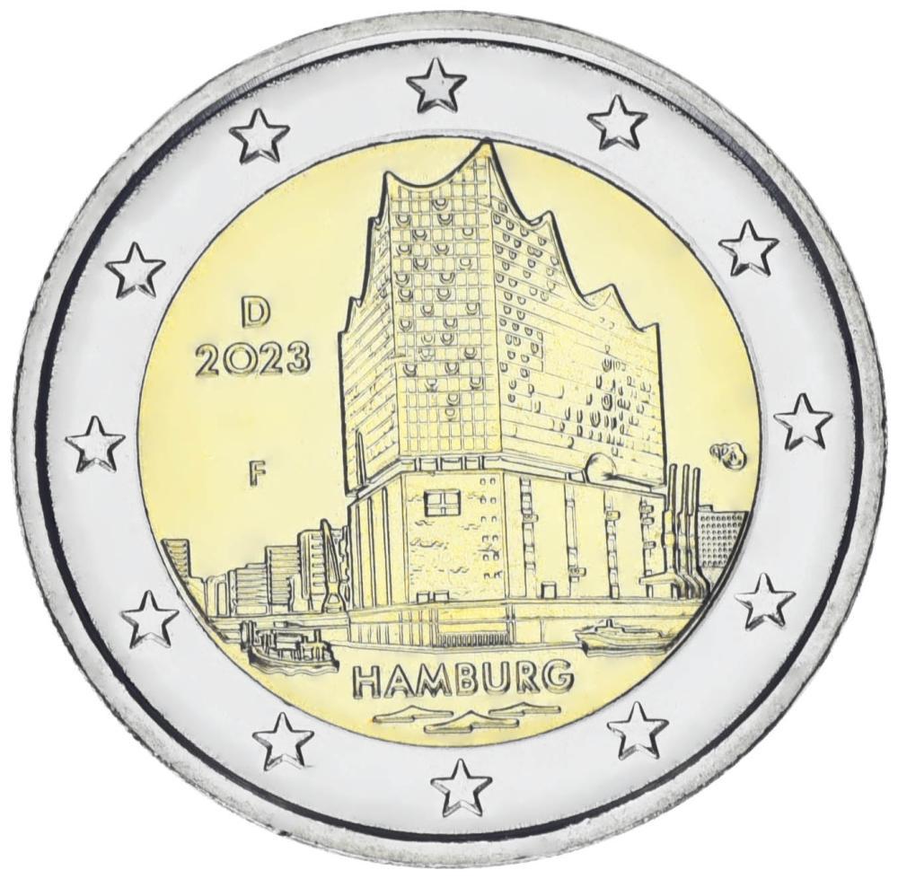 Коллекционная монета Германия 2 евро 2023 Биметалл UNC F Гамбург Эльбская филармония (М17274)