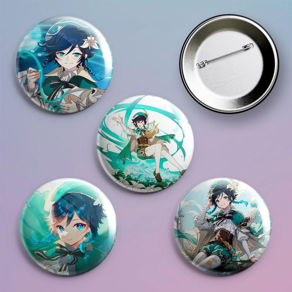 Значки на рюкзак з принтом гри Venti Genshin Impact 4 шт.