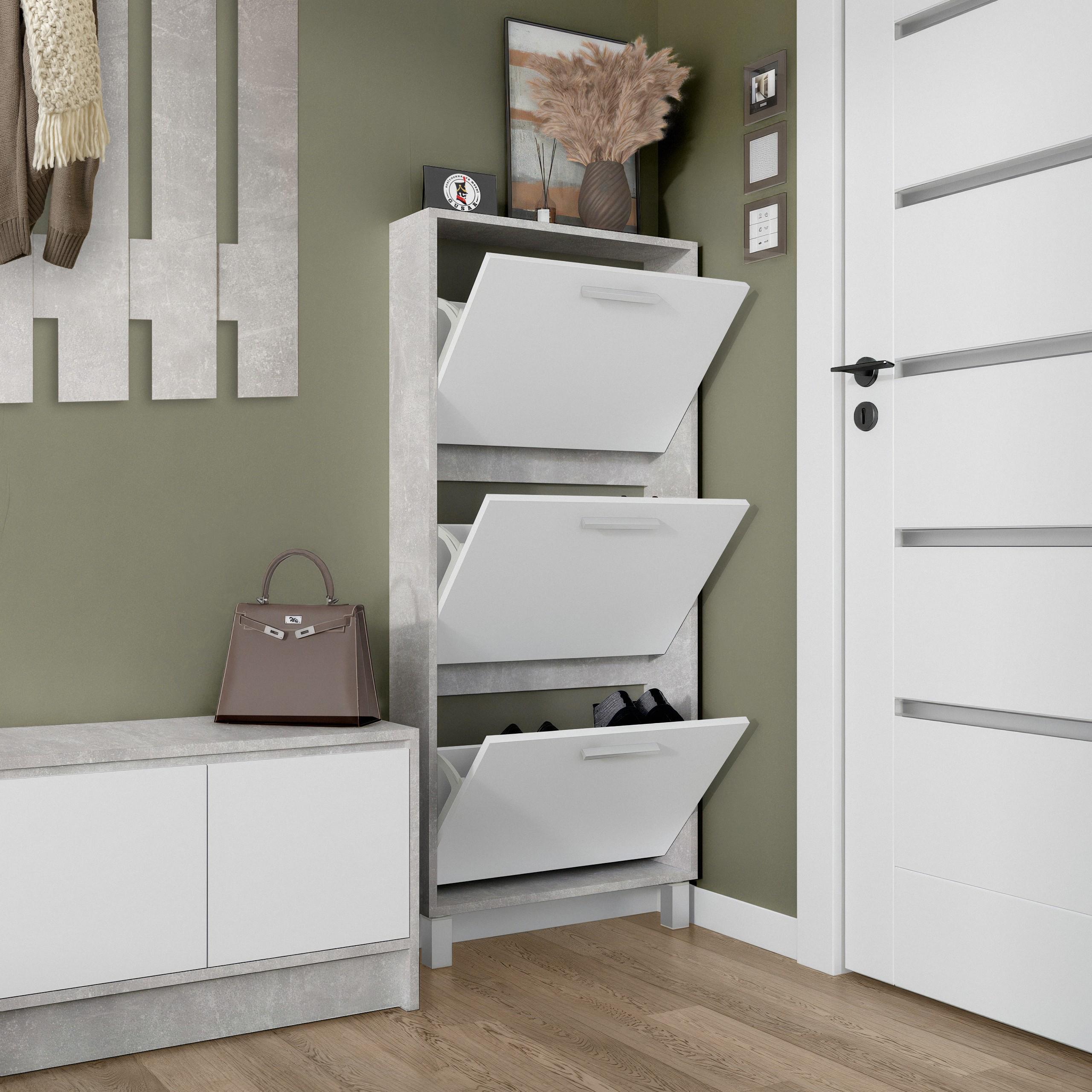 Тумба для взуття на 3 шухляди F-160 590х160х1350 мм Бетон/Білий - фото 2