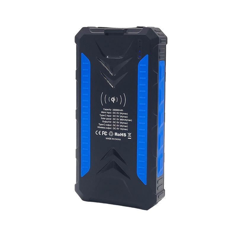 Повербанк водонепроницаемый Djroll 36000 mah с солнечной панелью и беспроводной зарядкой Черный