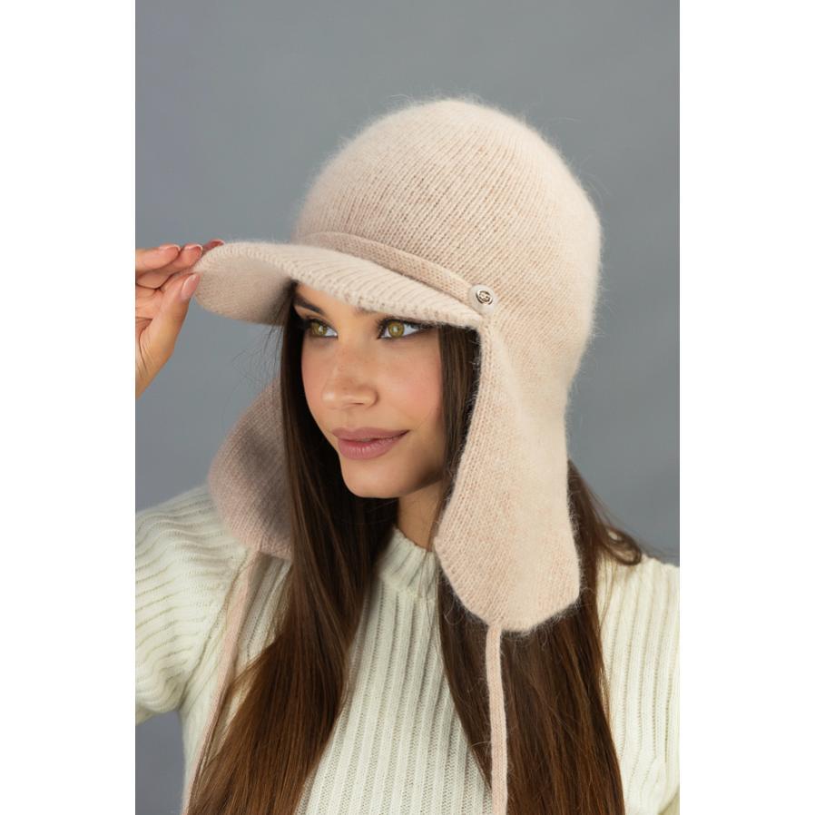 Шапка ушанка с козырьком женская из шерсти кролика Braxton 7235 Кремовый