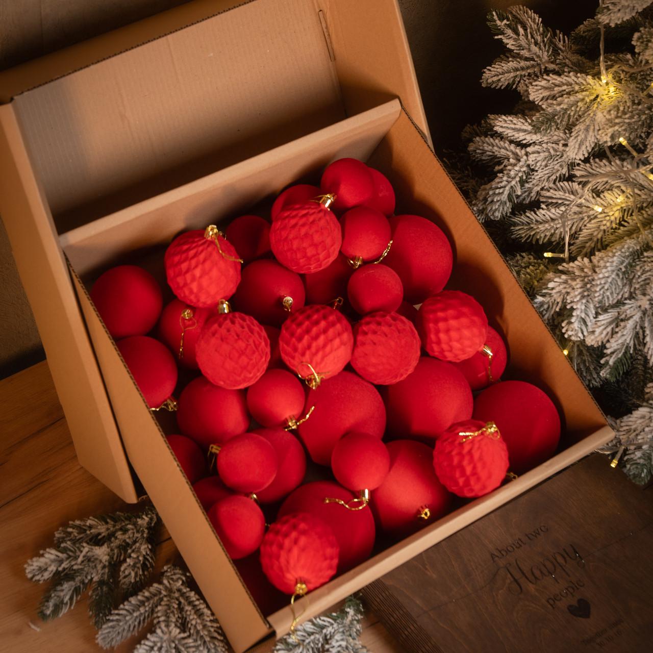 Ялинковий набір куль Новорічний Оксамит 40 шт. Червоний (28555841)