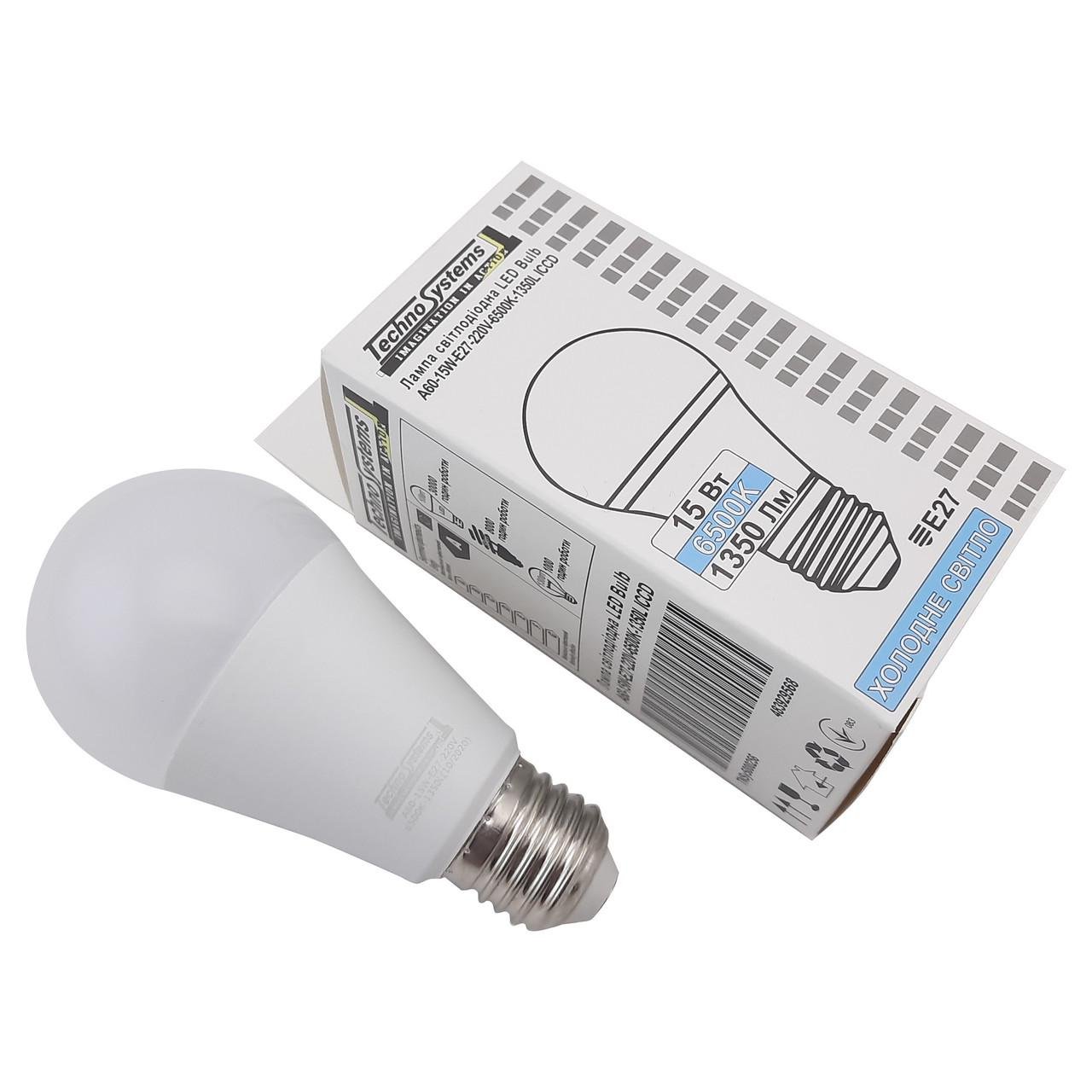 Лампа світлодіодна TechnoSystems Bulb A60 15Вт E27 6500K 1350Лм ICCD (256) - фото 7