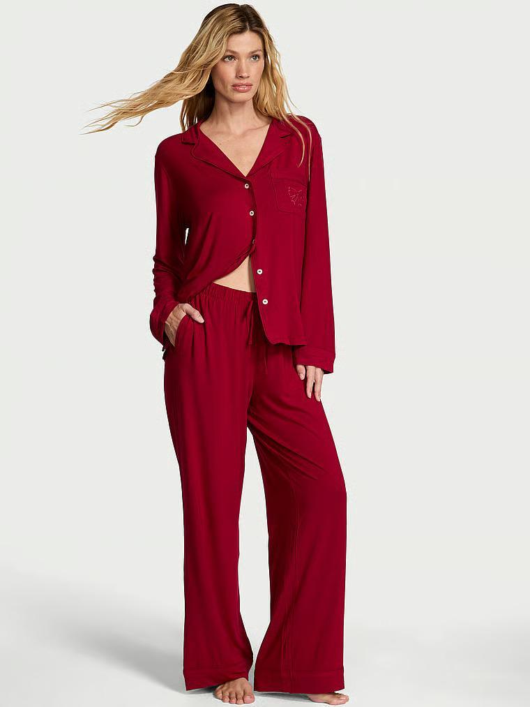 Пижама модал Victoria's Secret SoSoft Modal Bow Long Pajama Set Regular M Красный (27178536)