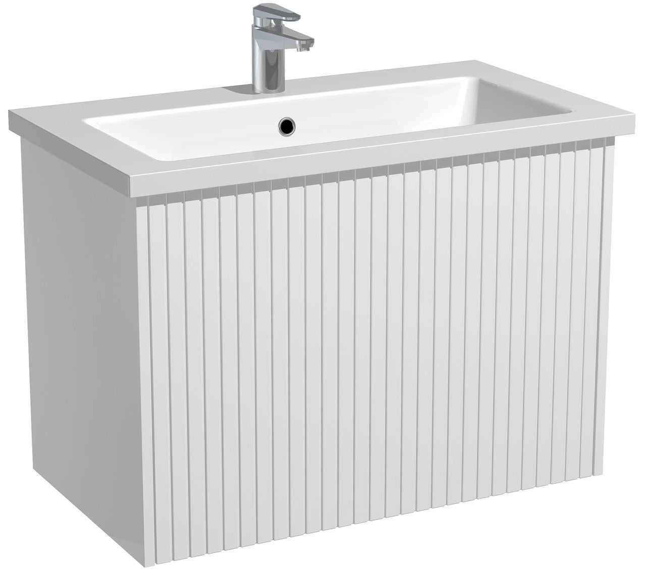 Тумба навесная для ванной комнаты Milleau CUBE 80 с умывальником Космо 80 см