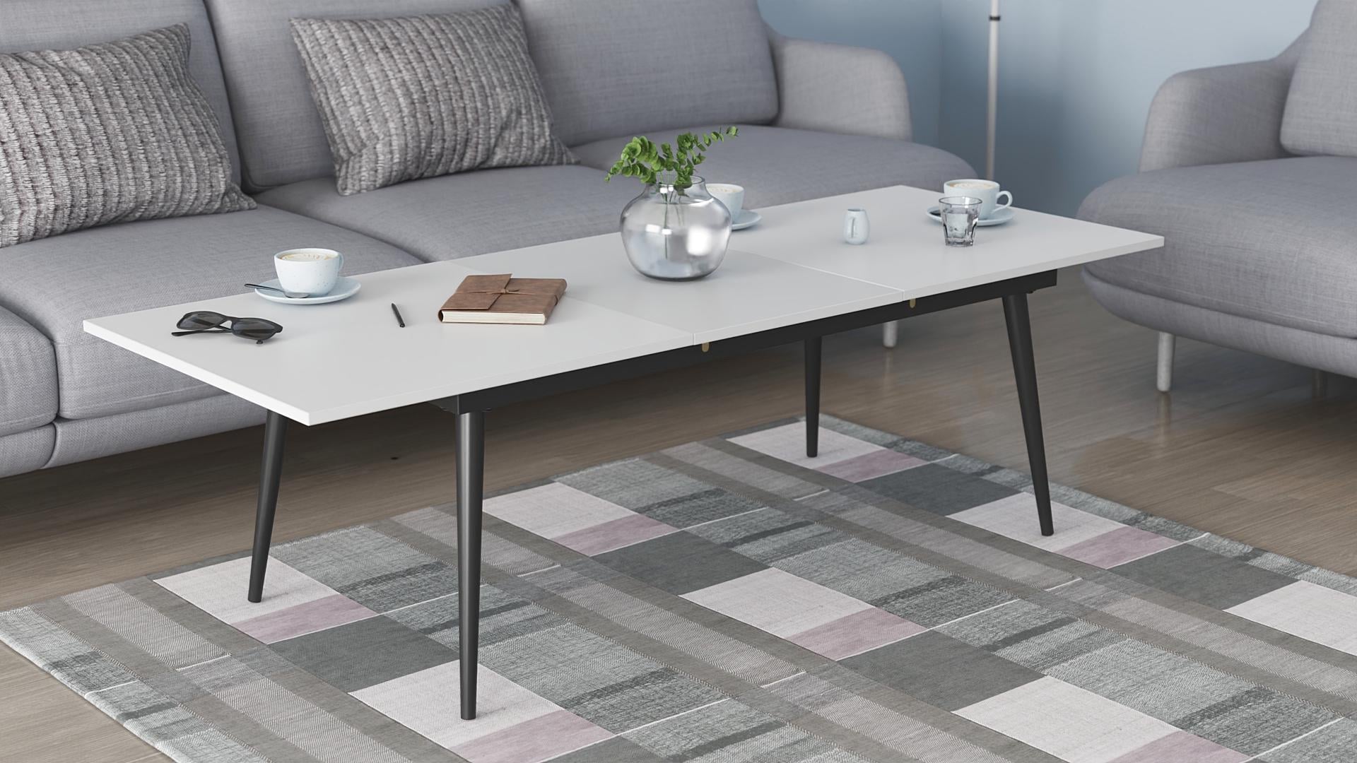 Стол журнальный трансформер Ferrum-decor Dandi Small металл/ДСП 16 мм 650x45x120-160x60 мм Черный/Белый (FRD-106791)