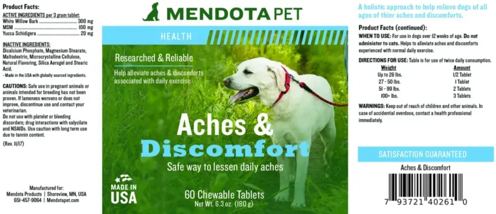 Таблетки жувальні для собак Mendota Pet Aches And Discomfort від болю та дискомфорту 60 шт. (27481499) - фото 2 Таблетки жувальні для собак Mendota Pet Aches And Discomfort від болю та дискомфорту 60 шт. (27481499) - фото 2
