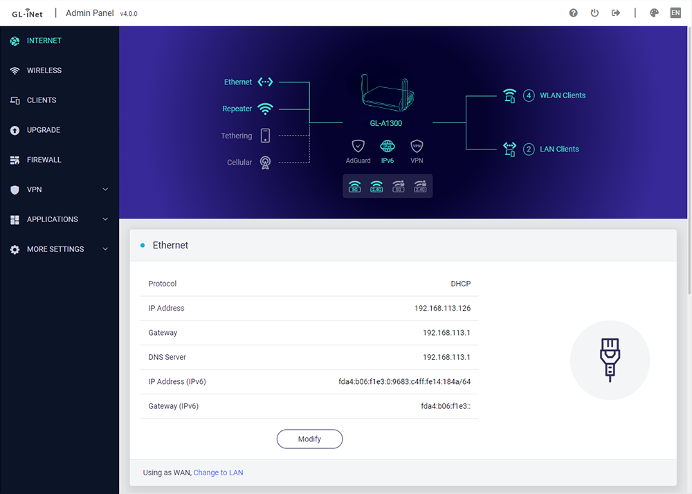 Роутер GL-iNet Slate Plus GL-A1300 VPN - фото 4