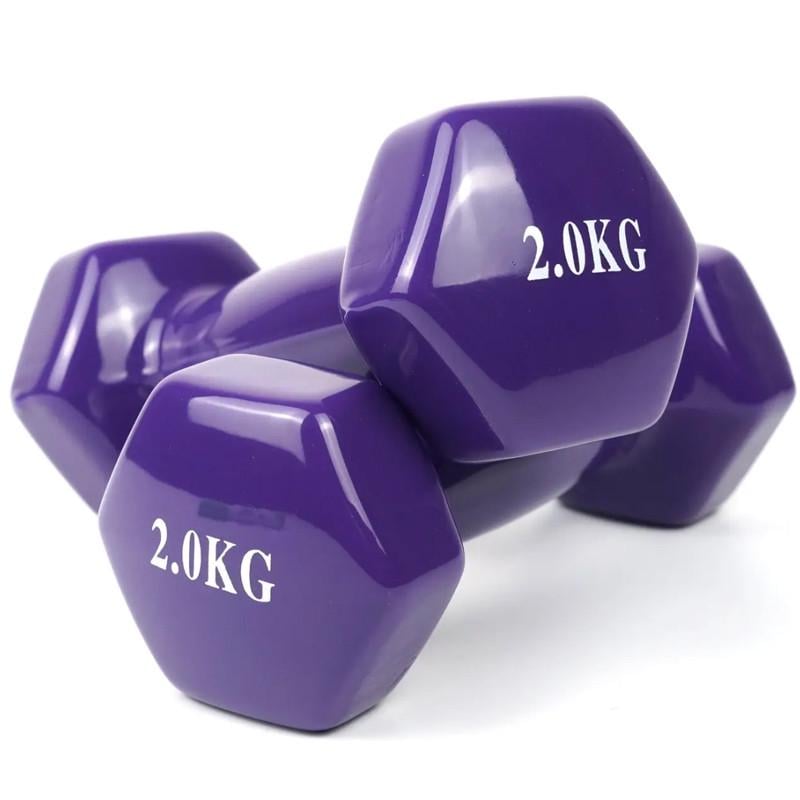 Набір гантель із вініловим покриттям Feel Fit 2 шт. 2 кг Фіолетовий - фото 2