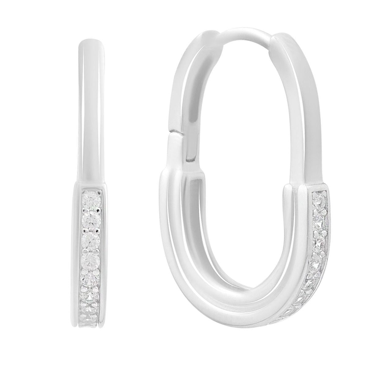 Серебряные серьги-кольца с фианитами в линейной вставке