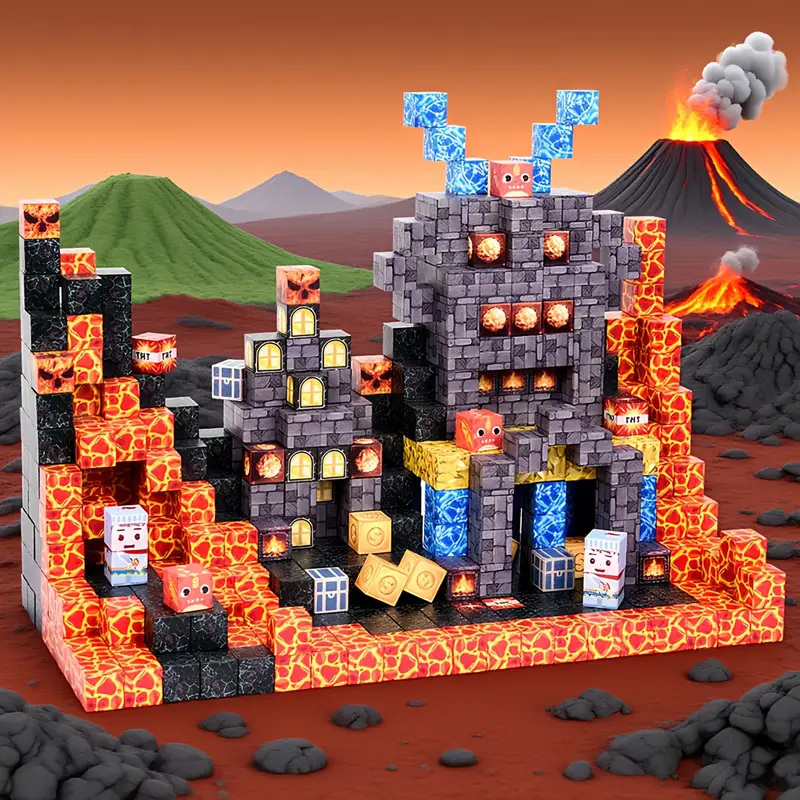 Конструктор магнітний Minecraft Нижній світ та лава на магнітах 160 шт. (2742137329) - фото 5