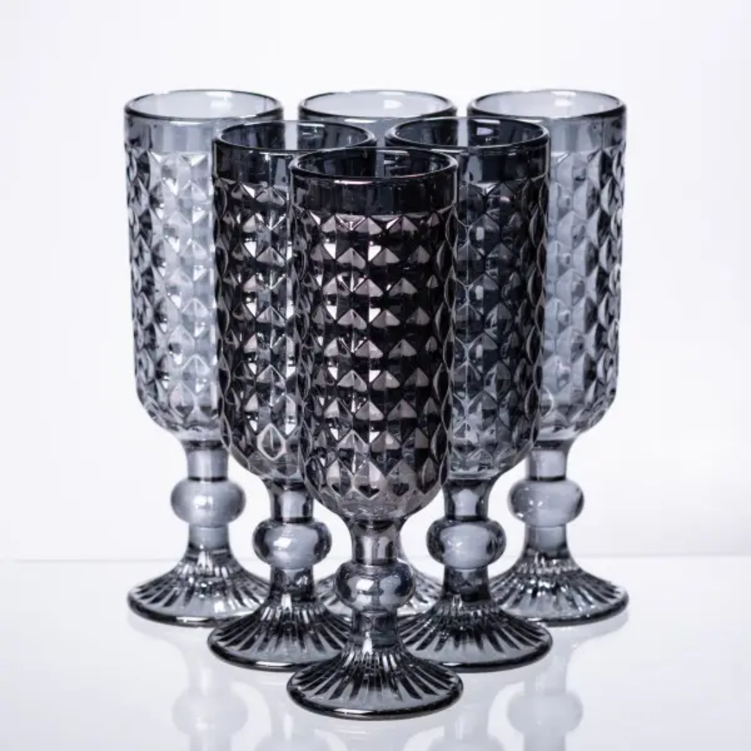 Набор бокалов для шампанского рельефные 6 штук по 160 мл Серый