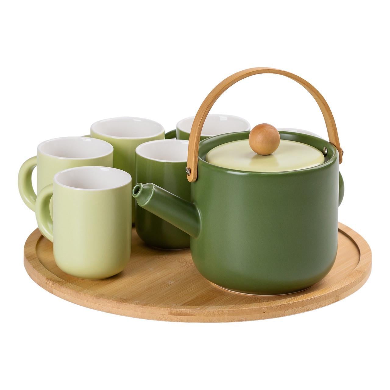 Чайний сервіз з бамбуковою обертовою підставкою на 6 персон Зелений (5005)