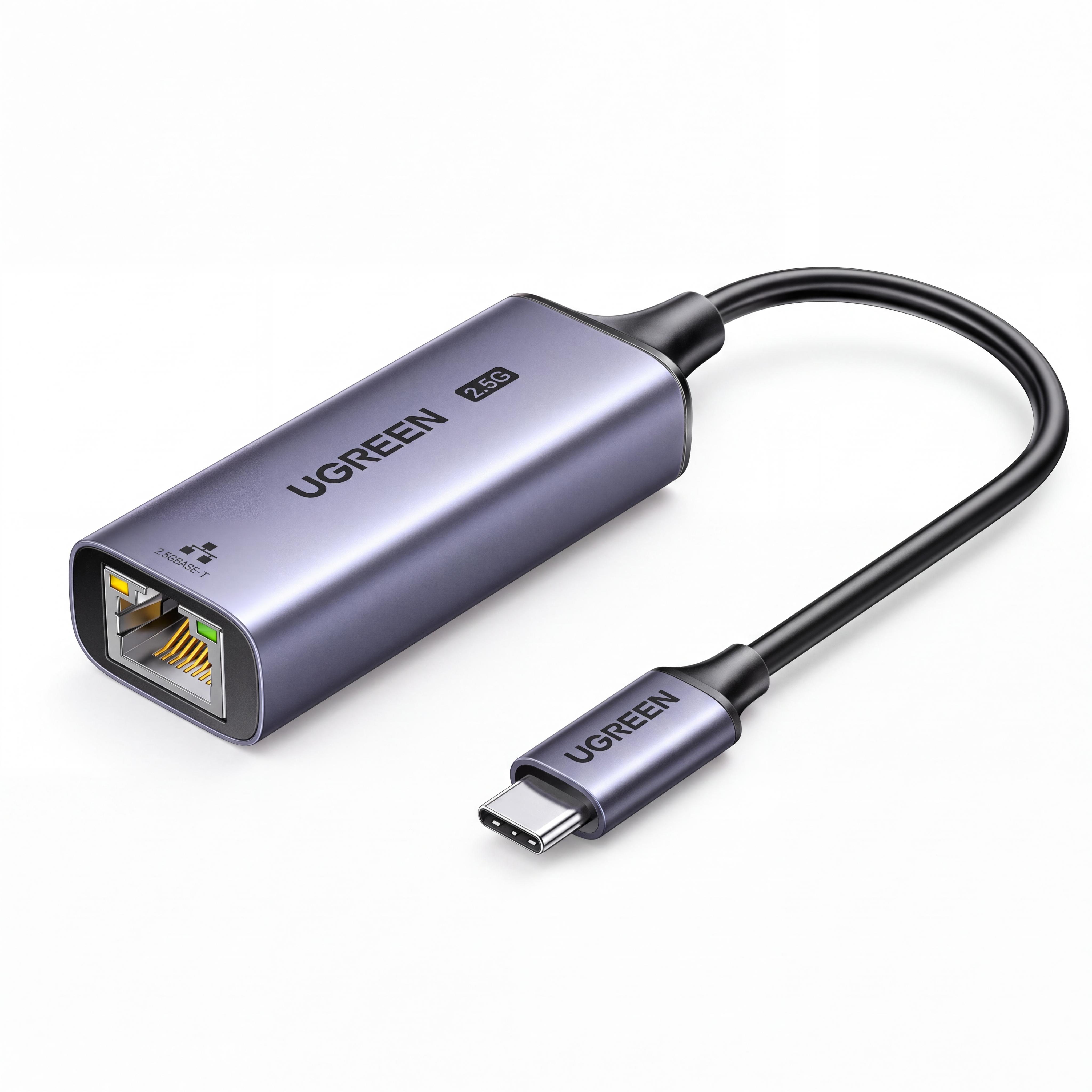Ethernet-адаптер USB-C UGREEN CM648 сетевая карта USB-C 3.1 Gen 1 на RJ45 до 2,5 Гбит/с для Windows/macOS/Linux для iPhone 15/16/17 Серый (25052)