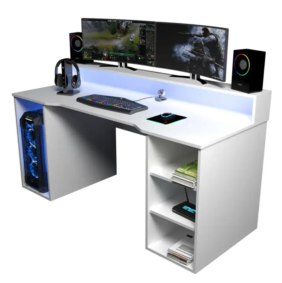 Компьютерный стол игровой ЛазерХаб с надстройкой и LED подсветкой Белый (MS907-2) - фото 4 Компьютерный стол игровой ЛазерХаб с надстройкой и LED подсветкой Белый (MS907-2) - фото 4