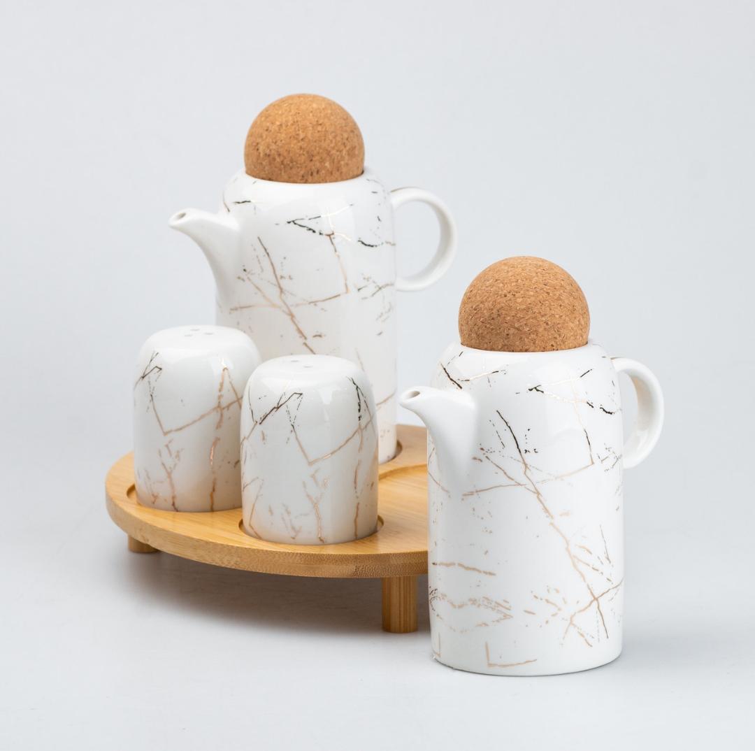 Набір для спецій та рідких текстур TS Kitchen HP275 кераміка на підставці 4 пр. Білий мармур (18815055) - фото 3