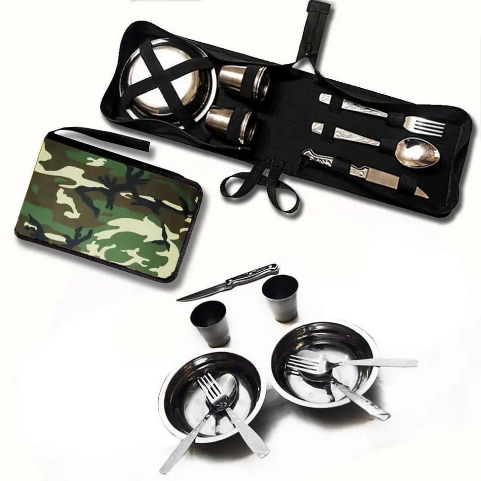 Набор посуды для пикника в сумке 9в1 на 2 человека из нержавейки (21237796)