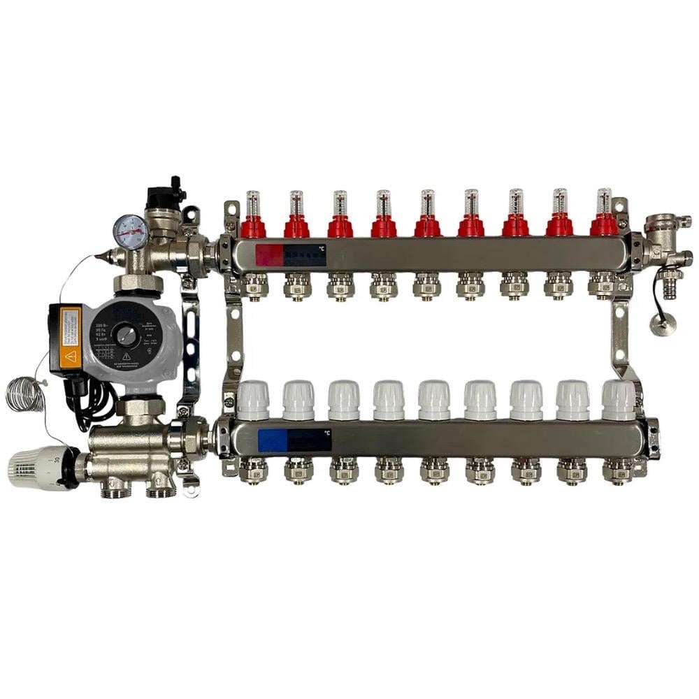 Коллектор Standard 1"-3/4" на 9 выходов и смесительная группа с насосом