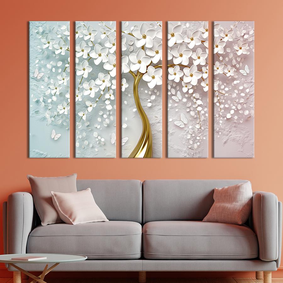 Модульна картина із 5 частин на холсті інтер'єрна картина Красиве біле дерево 132x80 см (272-51)