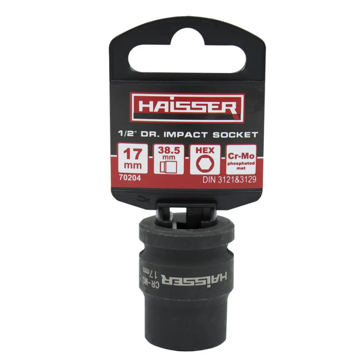 Головка ударна Haisser 70204 шестигранна 1/2'' фосфатована матова 17х38,5 мм