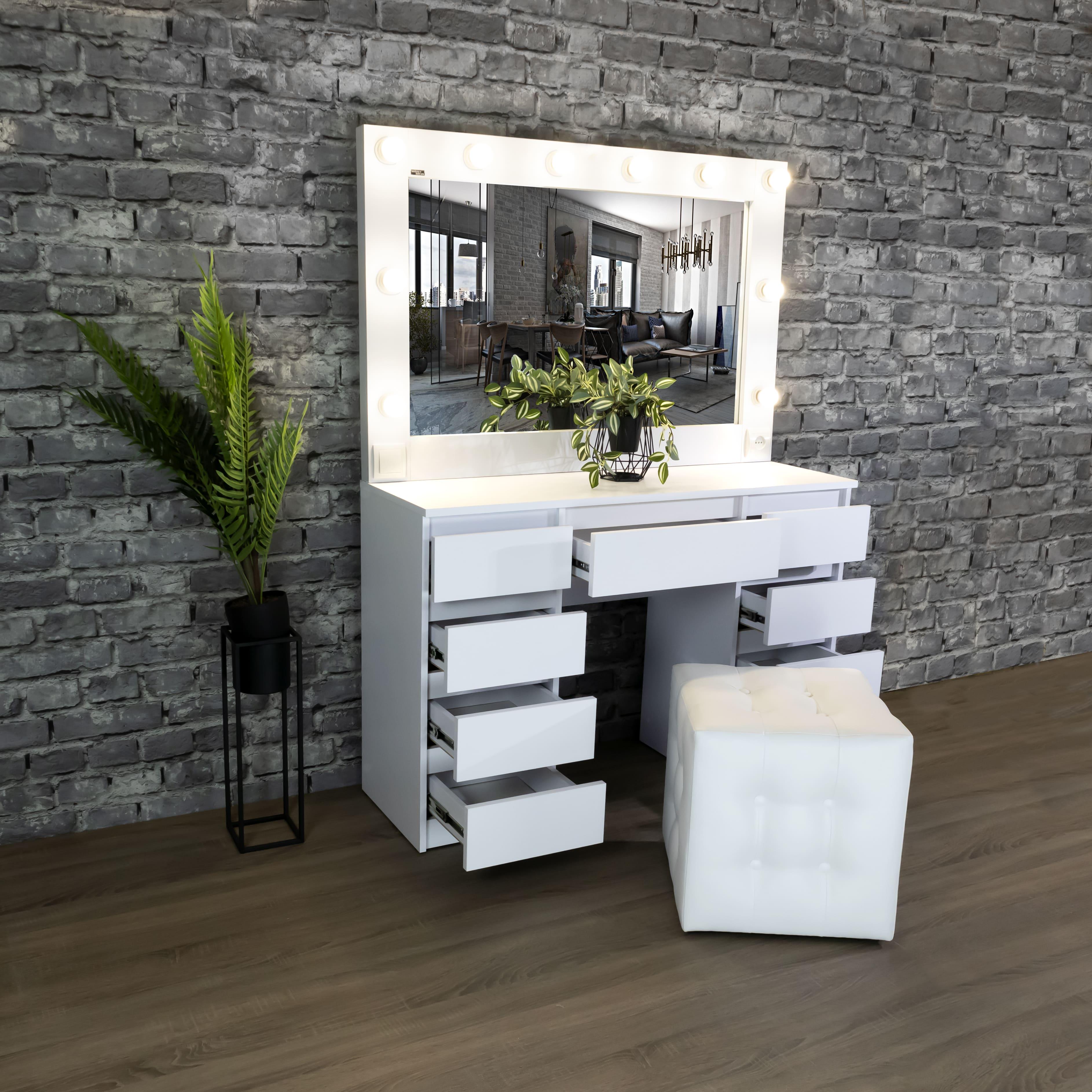 Стіл макіяжний з Led лампами та шухлядками 160х120х40 см Білий (04/3) - фото 5 Стіл макіяжний з Led лампами та шухлядками 160х120х40 см Білий (04/3) - фото 5
