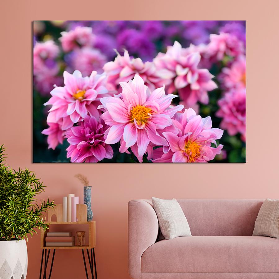 Картина цветы и растения Нежные розовые хризантемы 120x80 см (A1068-1)