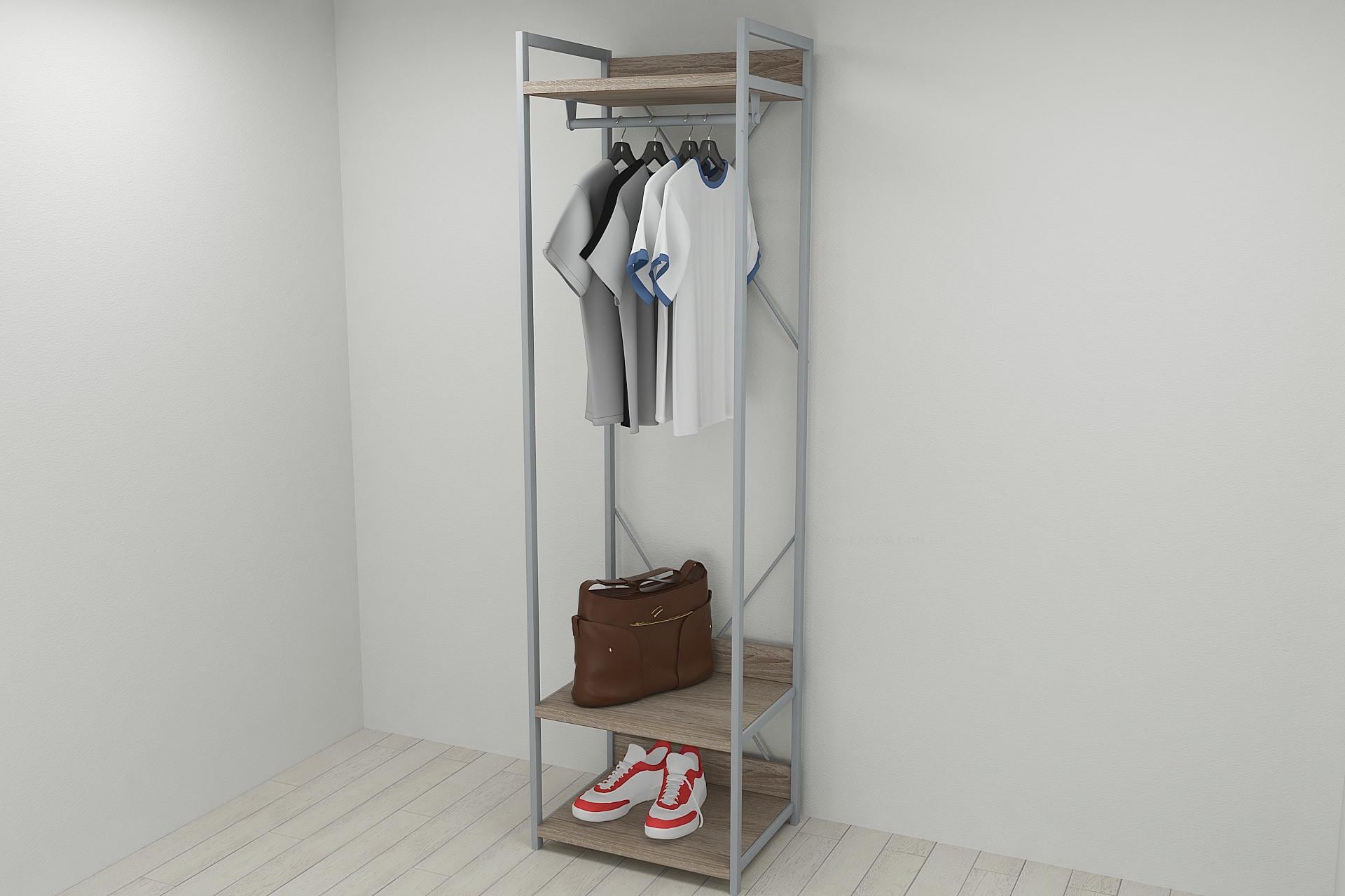 Шкаф Гардероб уни секция 1 Конект Ferrum-decor 220x60x50 см Серый металл/ДСП Дуб Сонома Трюфель (SHG012)