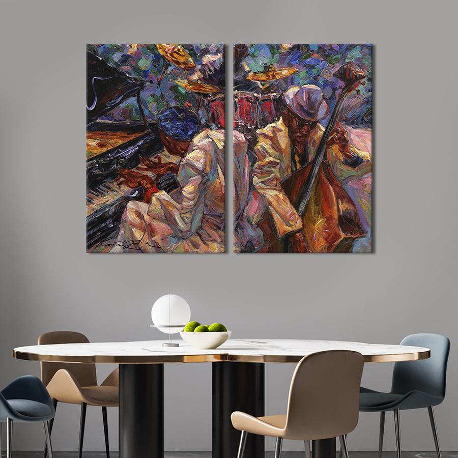 Настінний декор диптих картина на холсті для інтер’єру Джазові музиканти 71x51 см (521-2)