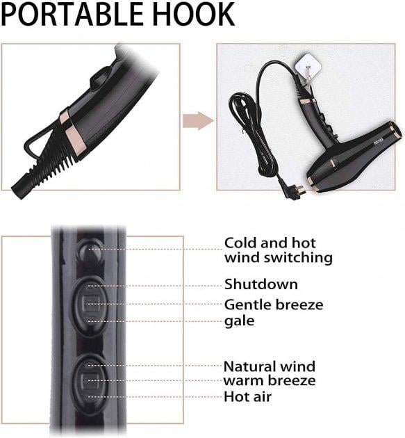 Фен для укладки волос DSP 30089 с насадкой концентратором и ионизацией Черный - фото 4 Фен для укладки волос DSP 30089 с насадкой концентратором и ионизацией Черный - фото 4