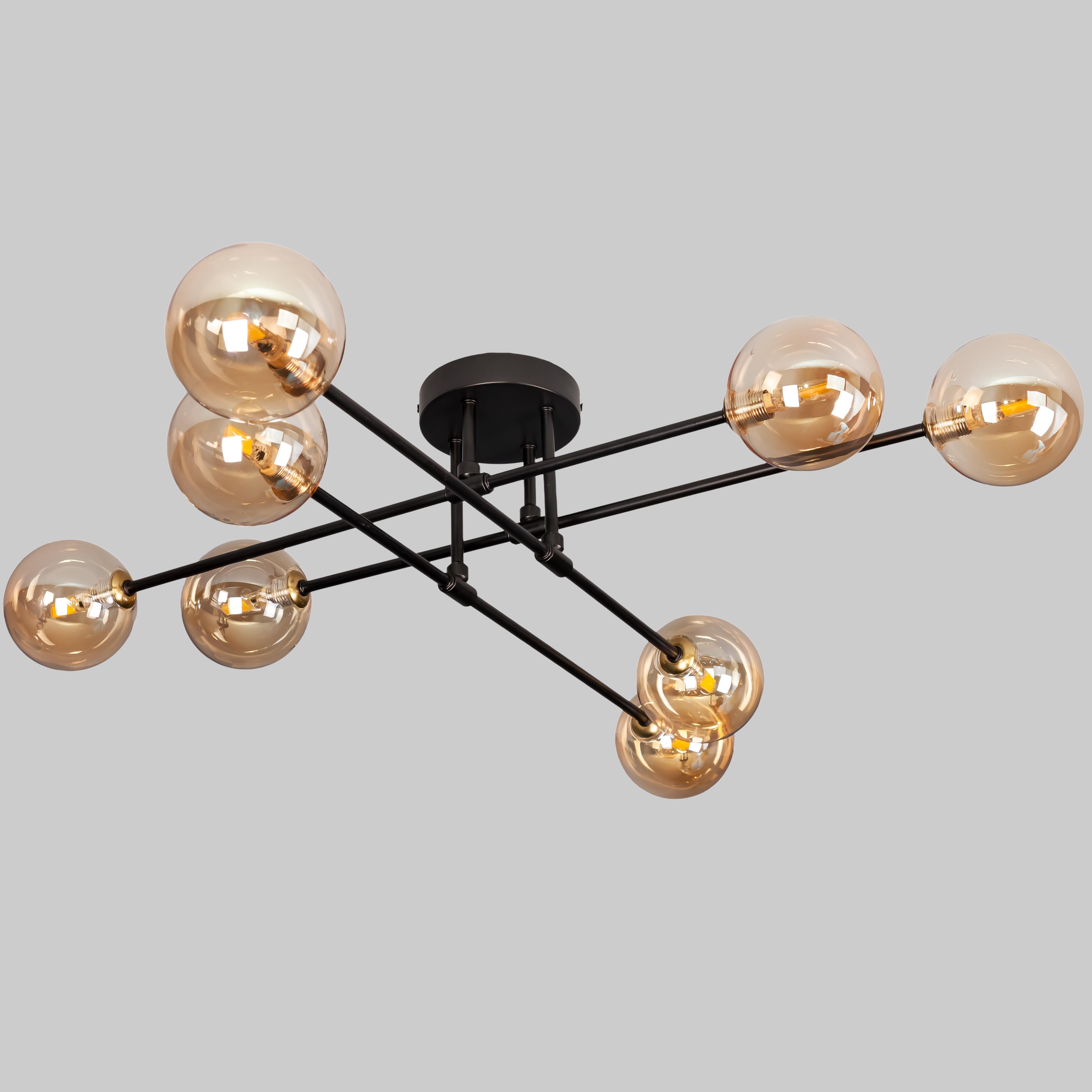 Люстра потолочная современная на 8 плафонов Черный (52-X100F-8 BK+BR)