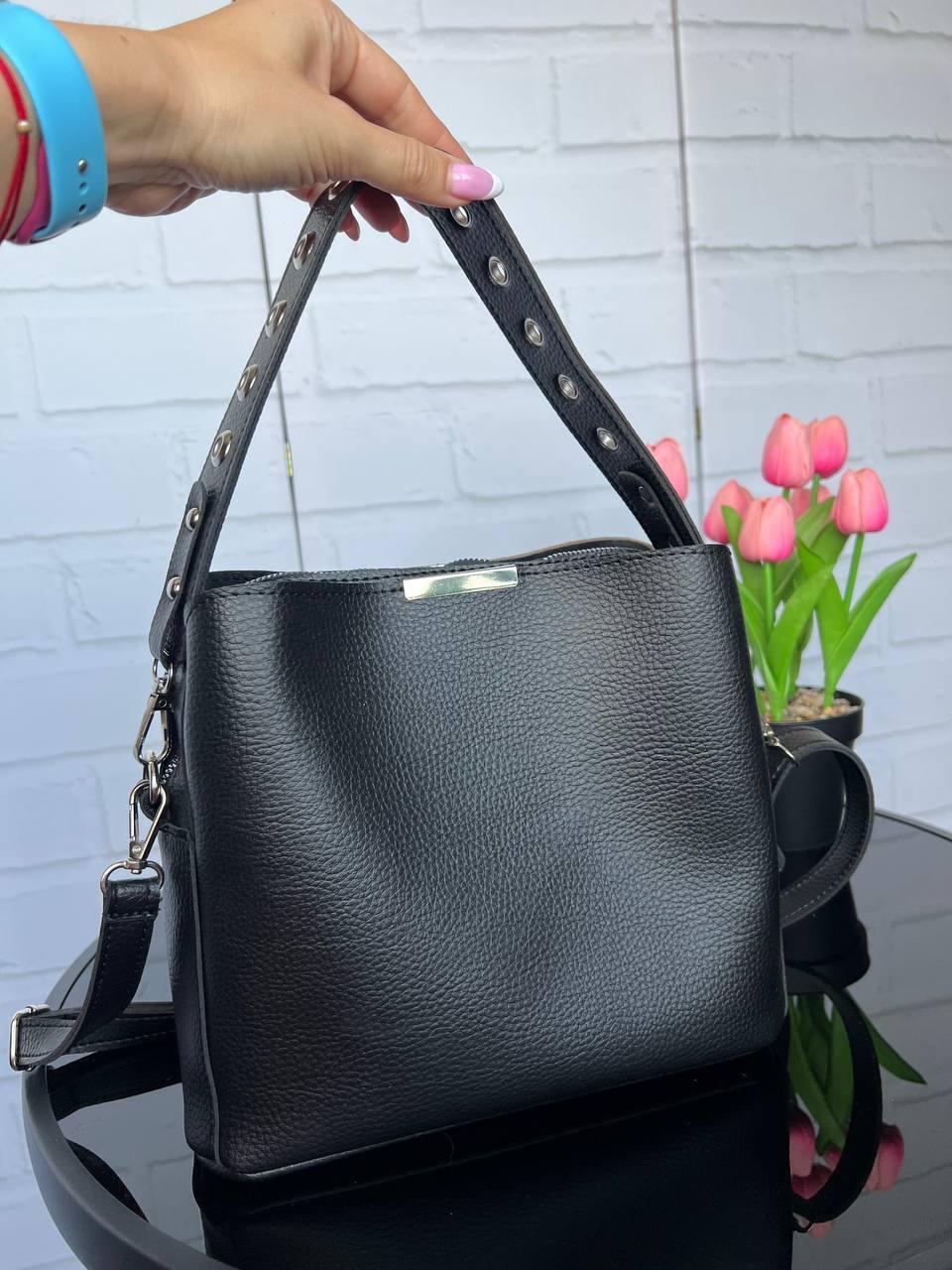 Сумка кросс боде женская через плечо с тремя отделениями из замши и экокожи Бежевый - фото 7