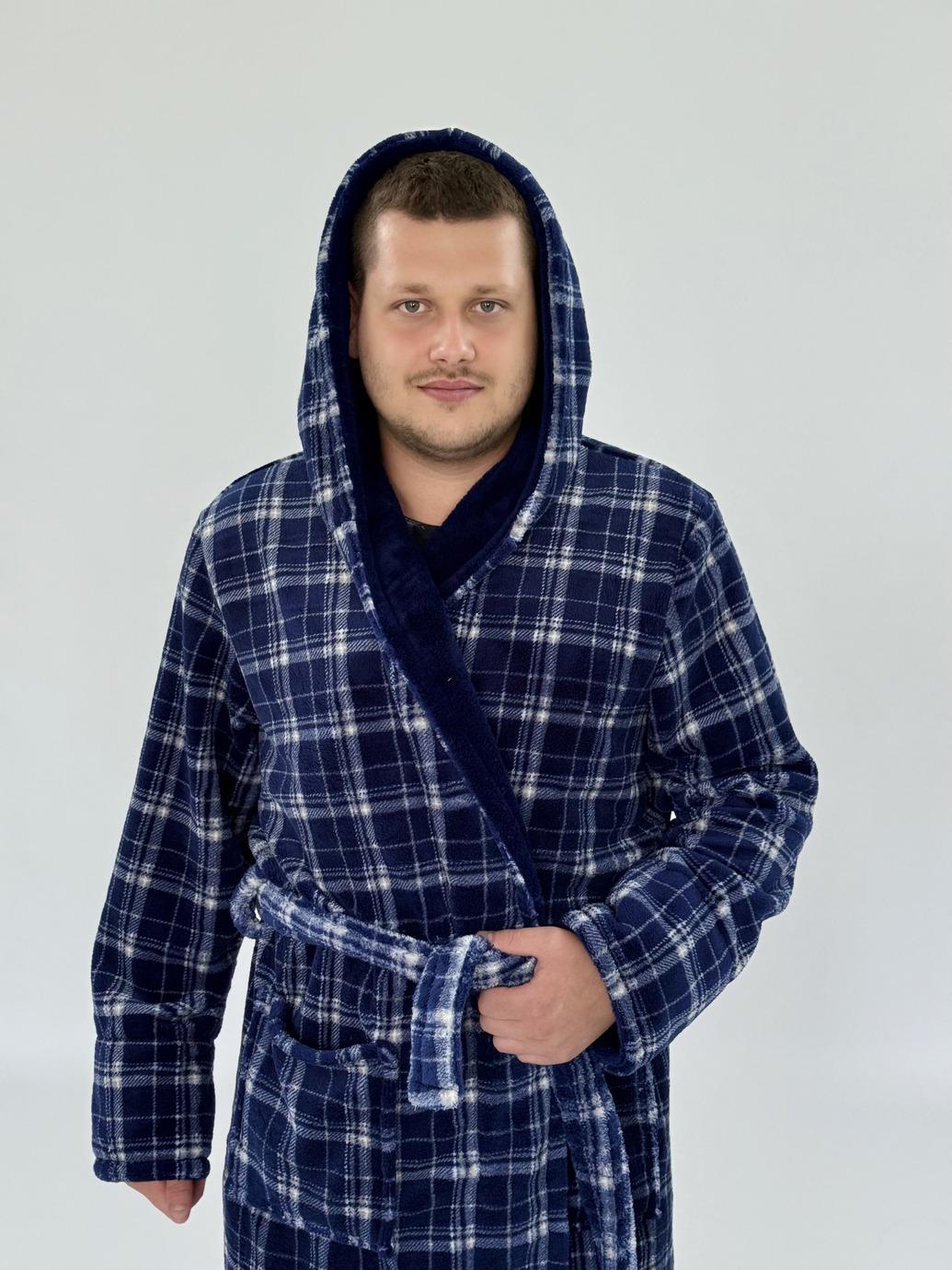 Халат чоловічий UT Store 6XL у клітину Синій (HTM01) - фото 3 Халат чоловічий UT Store 6XL у клітину Синій (HTM01) - фото 3