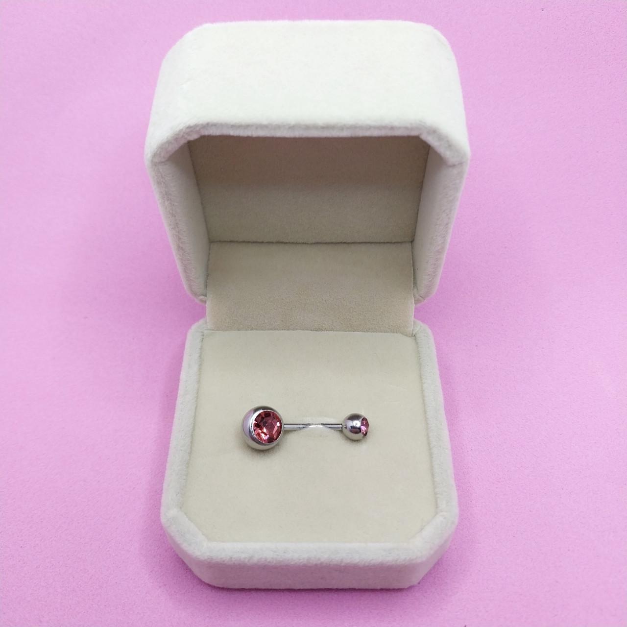 Пирсинг для пупка из ювелирной стали классическая навела серебристая с цирконами александрит в бархатной коробочке Розовый (16229)