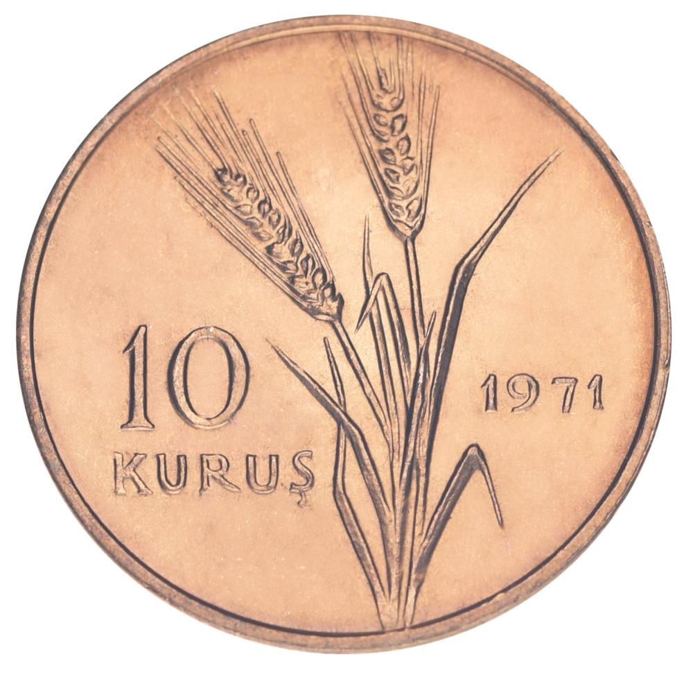 Коллекционная монета Турция 10 куруш 1971 F-VF (М19359)