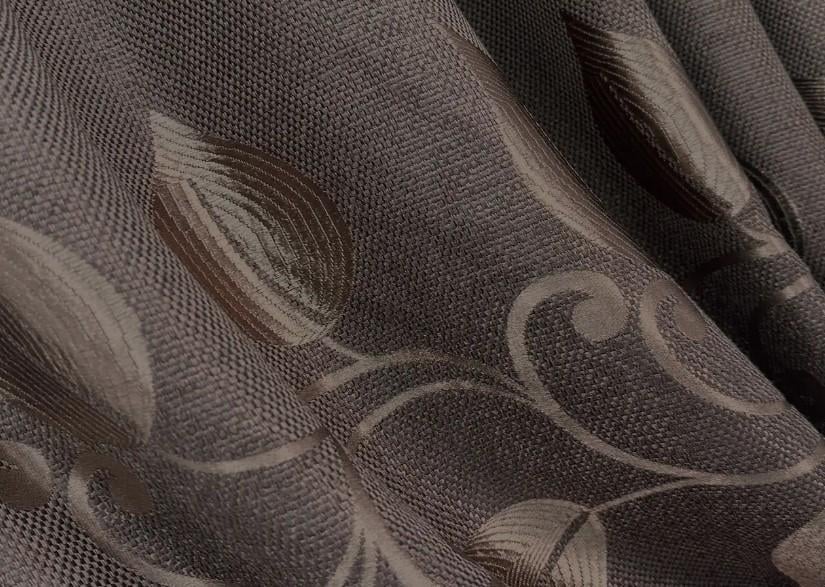 Ткань для штор Листья лен/рогожка Венге (1687ш)