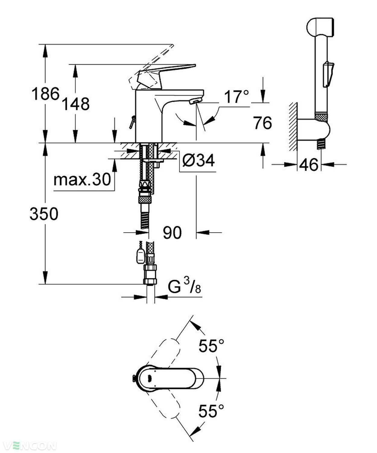 Cмеситель для гигиенического душа Grohe Eurosmart Cosmopolitan на умывальник 23125000 Хром (83512) - фото 2