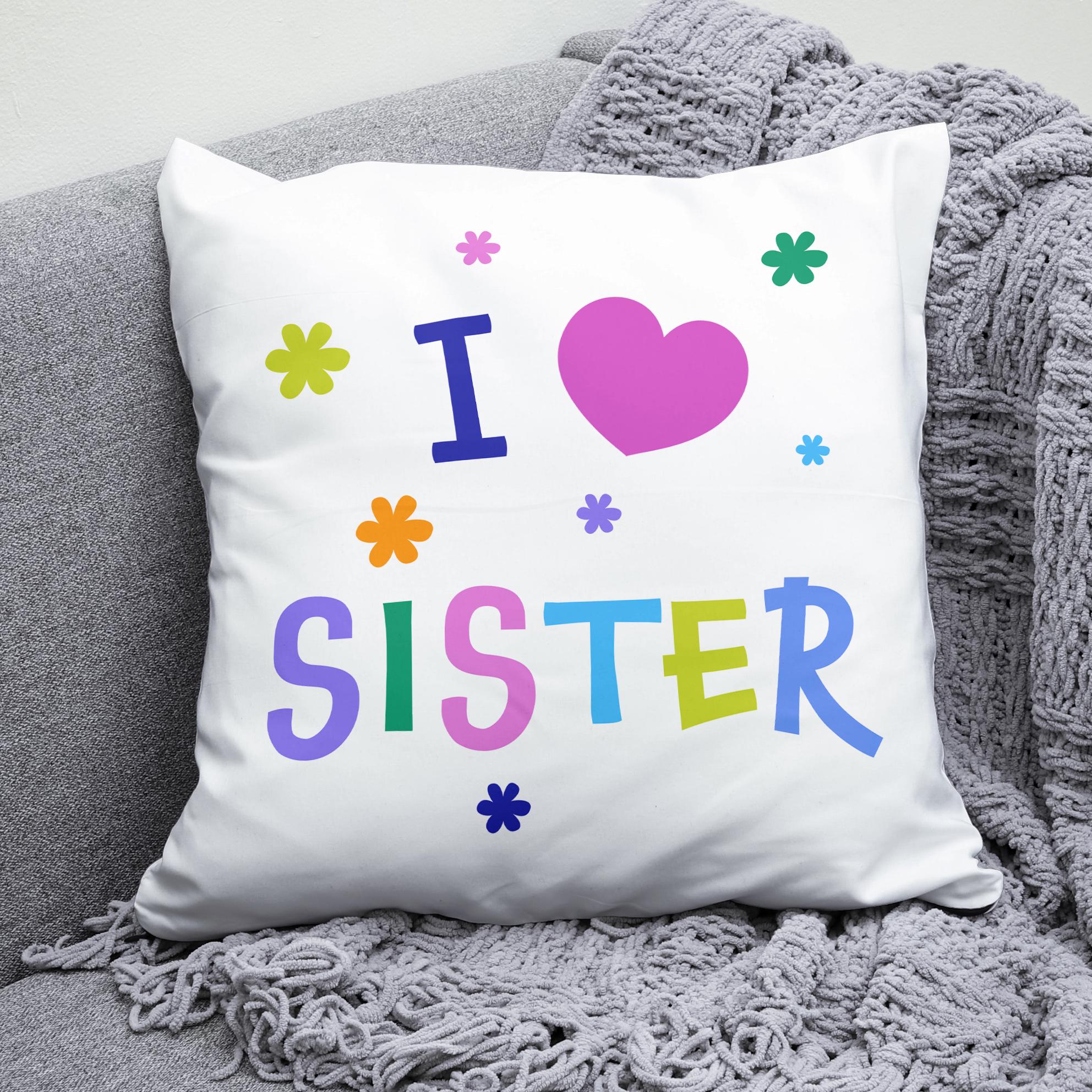 Плюшевая подушка квадрат с принтом "I love sister"