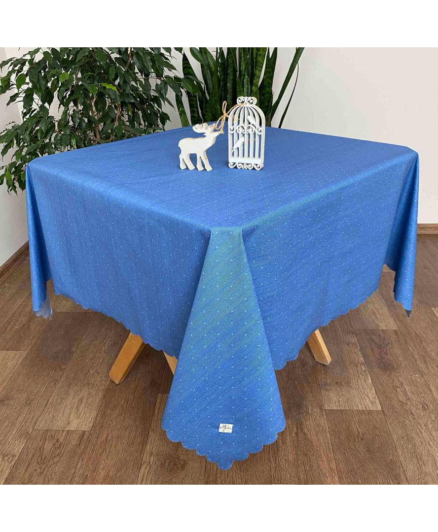 Скатерть водоотталкивающая Simfoni 136х136 Горошек на синем