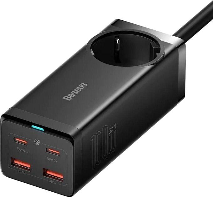 Зарядний пристрій мережевий BASEUS GaN3 Pro Desktop Powerstrip AC+2U+2C 100W EU Black (PSZM000401)