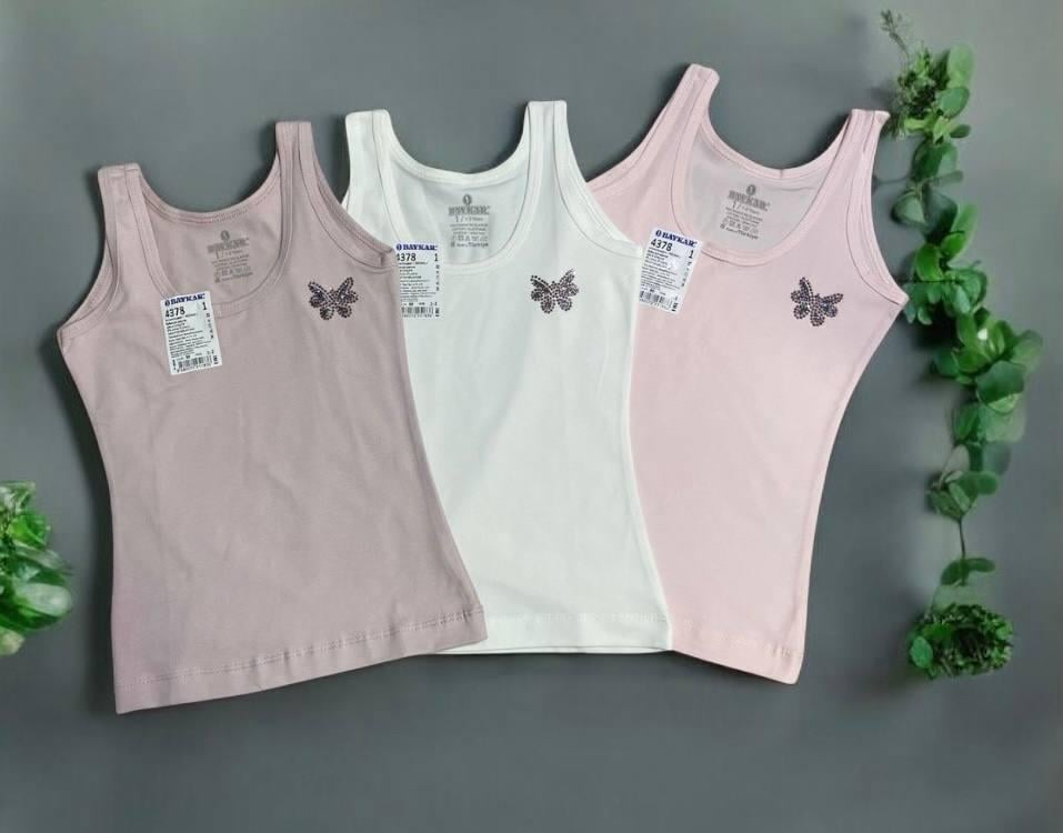 Майки детские для девочек хлопковые с широкими бретелями BAYKAR Бабочка со стразами р. 4 134-140 см 7-8 лет 3 шт. (4378)